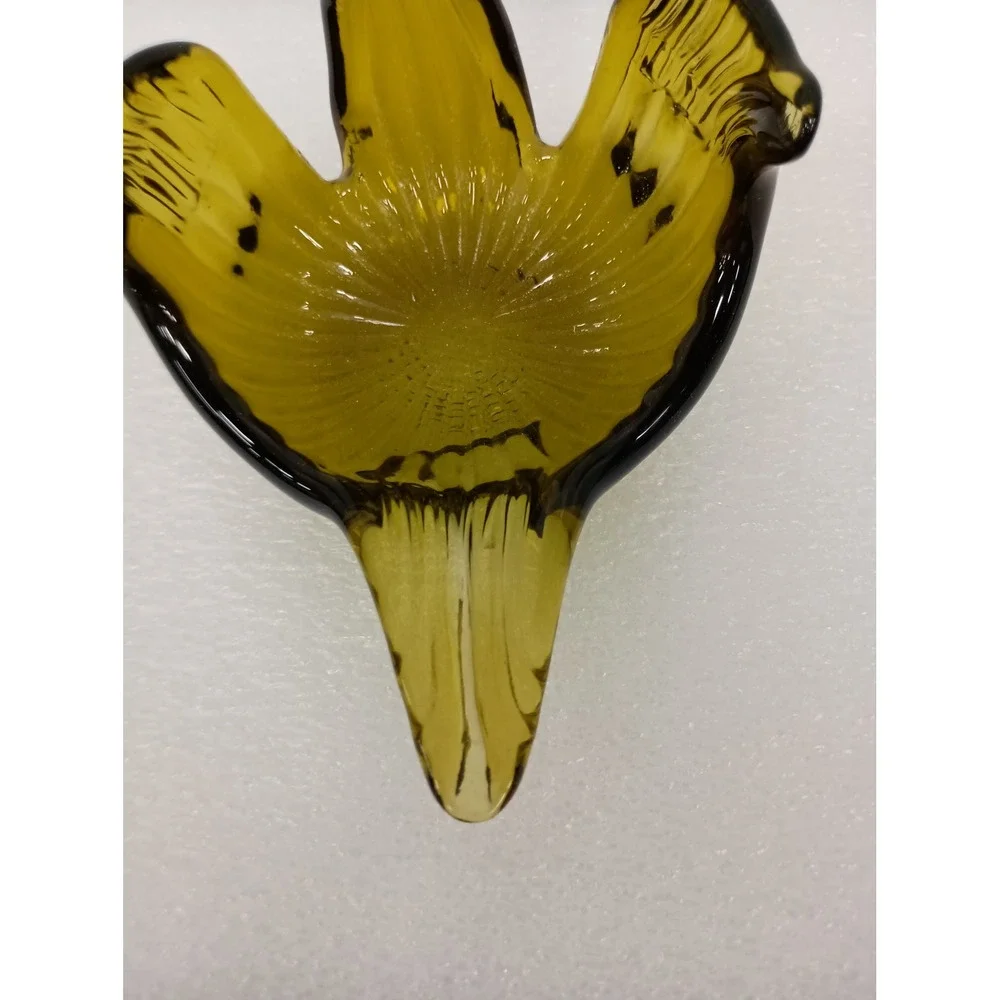 Vintage Olive Green Art Glass Swan Bowl MCM Decor Ribbed Candy Dish